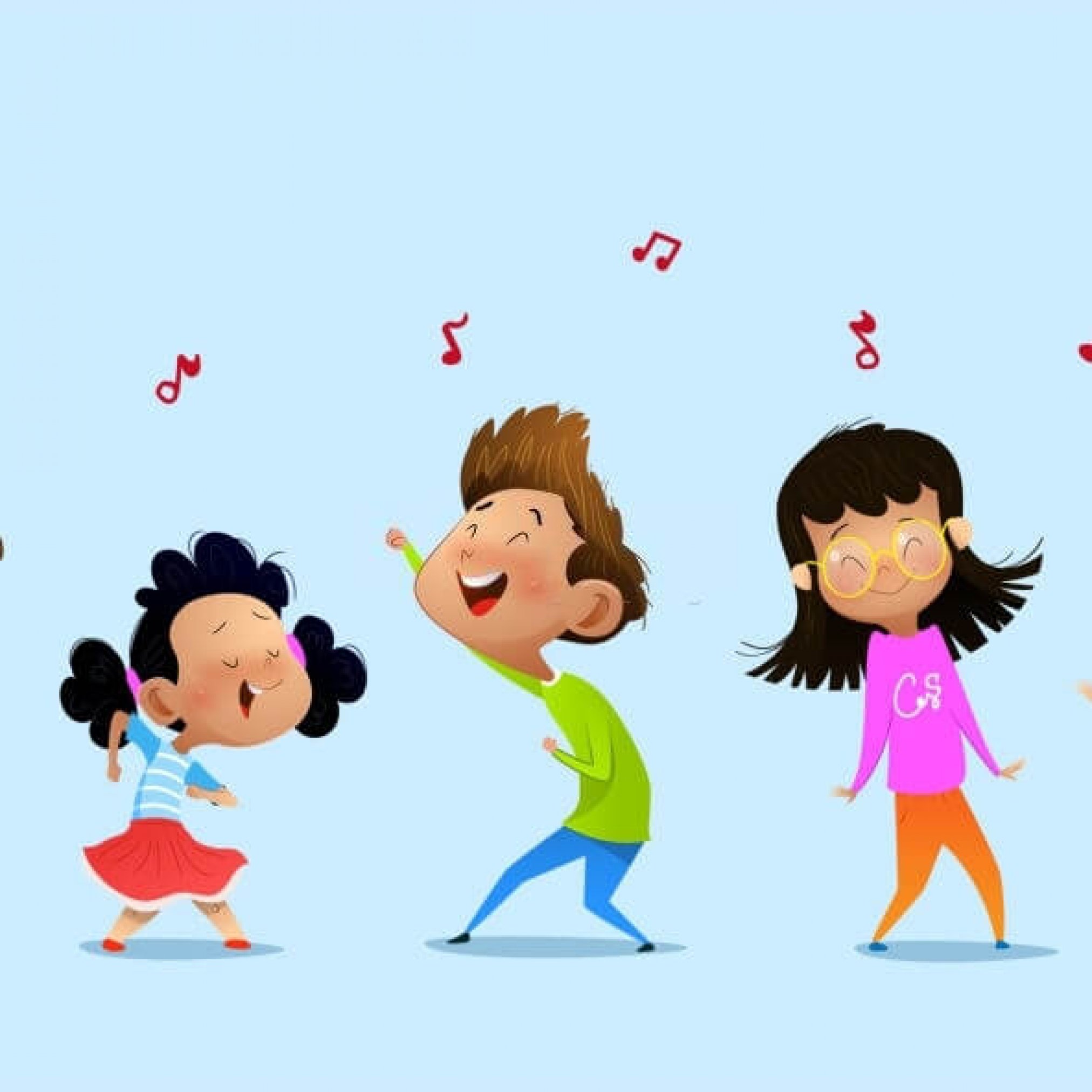 Dancing cartoon children. Vector illustrations Isolated on blue background